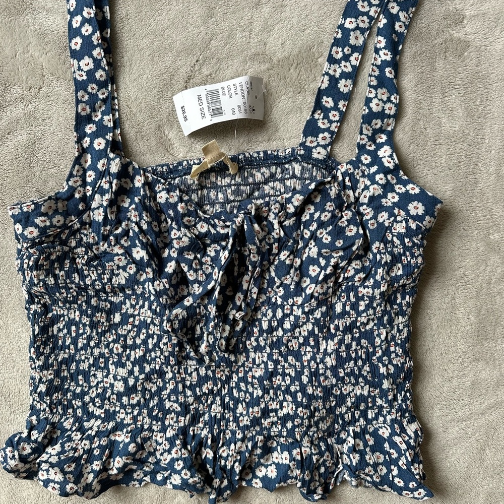 PacSun Navy Floral Smocked Crop Top